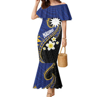 Personalised Nauru Family Matching Mermaid Dress and Hawaiian Shirt Naoero Proud Plumeria LT01 Mom's Dress Blue - Polynesian Pride