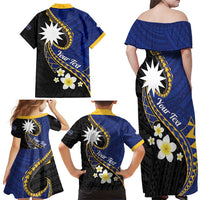 Personalised Nauru Family Matching Off Shoulder Maxi Dress and Hawaiian Shirt Naoero Proud Plumeria LT01 - Polynesian Pride