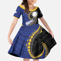 Personalised Nauru Family Matching Summer Maxi Dress and Hawaiian Shirt Naoero Proud Plumeria LT01 Daughter's Dress Blue - Polynesian Pride
