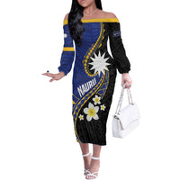 Personalised Nauru Off The Shoulder Long Sleeve Dress Naoero Proud Plumeria