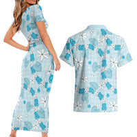 Hawaii Anthurium Tiare Pikake Lei Couples Matching Short Sleeve Bodycon Dress and Hawaiian Shirt UliUli Lauhala Art Pattern LT01 - Polynesian Pride