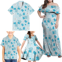 Hawaii Anthurium Tiare Pikake Lei Family Matching Off Shoulder Maxi Dress and Hawaiian Shirt UliUli Lauhala Art Pattern LT01 - Polynesian Pride