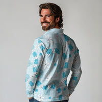 Hawaii Anthurium Tiare Pikake Lei Long Sleeve Polo Shirt UliUli Lauhala Art Pattern