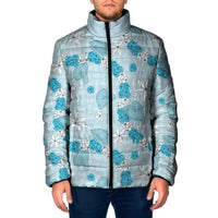 Hawaii Anthurium Tiare Pikake Lei Padded Jacket UliUli Lauhala Art Pattern