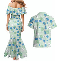 Hawaii Anthurium Tiare Pikake Lei Couples Matching Mermaid Dress and Hawaiian Shirt Omaomao Lauhala Art Pattern LT01 - Polynesian Pride