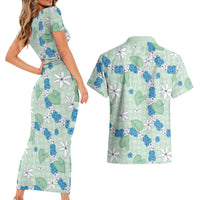 Hawaii Anthurium Tiare Pikake Lei Couples Matching Short Sleeve Bodycon Dress and Hawaiian Shirt Omaomao Lauhala Art Pattern LT01 - Polynesian Pride