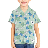 Hawaii Anthurium Tiare Pikake Lei Family Matching Summer Maxi Dress and Hawaiian Shirt Omaomao Lauhala Art Pattern LT01 Son's Shirt Green - Polynesian Pride