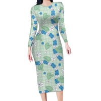 Hawaii Anthurium Tiare Pikake Lei Long Sleeve Bodycon Dress Omaomao Lauhala Art Pattern