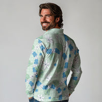 Hawaii Anthurium Tiare Pikake Lei Long Sleeve Polo Shirt Omaomao Lauhala Art Pattern