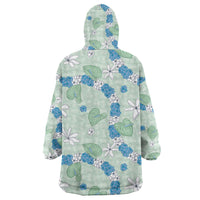 Hawaii Anthurium Tiare Pikake Lei Wearable Blanket Hoodie Omaomao Lauhala Art Pattern