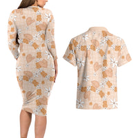 Hawaii Anthurium Tiare Pikake Lei Couples Matching Long Sleeve Bodycon Dress and Hawaiian Shirt Alani Lauhala Art Pattern LT01 - Polynesian Pride