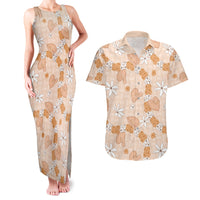 Hawaii Anthurium Tiare Pikake Lei Couples Matching Tank Maxi Dress and Hawaiian Shirt Alani Lauhala Art Pattern LT01 Orange - Polynesian Pride