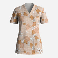Hawaii Anthurium Tiare Pikake Lei Scrub Top Alani Lauhala Art Pattern