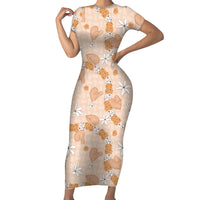 Hawaii Anthurium Tiare Pikake Lei Short Sleeve Bodycon Dress Alani Lauhala Art Pattern
