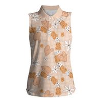 Hawaii Anthurium Tiare Pikake Lei Women Sleeveless Polo Shirt Alani Lauhala Art Pattern