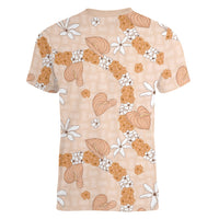 Hawaii Anthurium Tiare Pikake Lei Women V-Neck T-Shirt Alani Lauhala Art Pattern