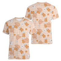 Hawaii Anthurium Tiare Pikake Lei Women V-Neck T-Shirt Alani Lauhala Art Pattern
