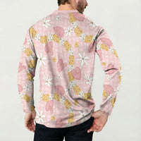 Hawaii Anthurium Tiare Pikake Lei Button Sweatshirt Akala Lauhala Art Pattern