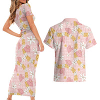 Hawaii Anthurium Tiare Pikake Lei Couples Matching Short Sleeve Bodycon Dress and Hawaiian Shirt Akala Lauhala Art Pattern LT01 - Polynesian Pride