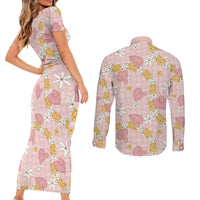 Hawaii Anthurium Tiare Pikake Lei Couples Matching Short Sleeve Bodycon Dress and Long Sleeve Button Shirt Akala Lauhala Art Pattern LT01 - Polynesian Pride