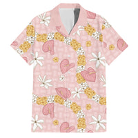 Hawaii Anthurium Tiare Pikake Lei Family Matching Off Shoulder Short Dress and Hawaiian Shirt Akala Lauhala Art Pattern LT01 Dad's Shirt - Short Sleeve Pink - Polynesian Pride
