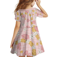 Hawaii Anthurium Tiare Pikake Lei Kid Short Sleeve Dress Akala Lauhala Art Pattern