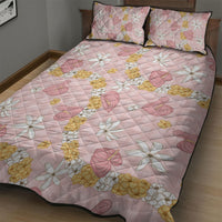 Hawaii Anthurium Tiare Pikake Lei Quilt Bed Set Akala Lauhala Art Pattern