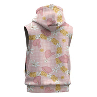 Hawaii Anthurium Tiare Pikake Lei Sleeveless Zip Hoodie Akala Lauhala Art Pattern