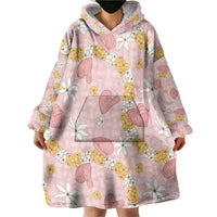 Hawaii Anthurium Tiare Pikake Lei Wearable Blanket Hoodie Akala Lauhala Art Pattern