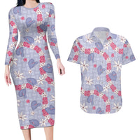 Hawaii Anthurium Tiare Pikake Lei Couples Matching Long Sleeve Bodycon Dress and Hawaiian Shirt Poni Lauhala Art Pattern LT01 Purple - Polynesian Pride