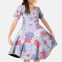 Hawaii Anthurium Tiare Pikake Lei Family Matching Off Shoulder Maxi Dress and Hawaiian Shirt Poni Lauhala Art Pattern LT01 Daughter's Dress Purple - Polynesian Pride