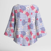 Hawaii Anthurium Tiare Pikake Lei Kimono Sleeve Blouse Poni Lauhala Art Pattern