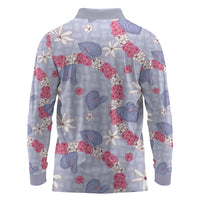 Hawaii Anthurium Tiare Pikake Lei Long Sleeve Polo Shirt Poni Lauhala Art Pattern