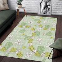 Hawaii Anthurium Tiare Pikake Lei Area Rug Sage Green Lauhala Art Pattern