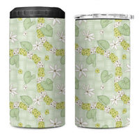 Hawaii Anthurium Tiare Pikake Lei 4 in 1 Can Cooler Tumbler Sage Green Lauhala Art Pattern