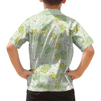 Hawaii Anthurium Tiare Pikake Lei Family Matching Mermaid Dress and Hawaiian Shirt Sage Green Lauhala Art Pattern LT01 - Polynesian Pride