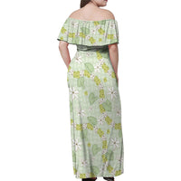Hawaii Anthurium Tiare Pikake Lei Family Matching Off Shoulder Maxi Dress and Hawaiian Shirt Sage Green Lauhala Art Pattern LT01 - Polynesian Pride