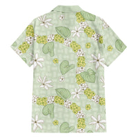 Hawaii Anthurium Tiare Pikake Lei Family Matching Off Shoulder Short Dress and Hawaiian Shirt Sage Green Lauhala Art Pattern LT01 - Polynesian Pride