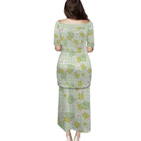 Hawaii Anthurium Tiare Pikake Lei Family Matching Puletasi and Hawaiian Shirt Sage Green Lauhala Art Pattern LT01 - Polynesian Pride