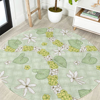 Hawaii Anthurium Tiare Pikake Lei Round Carpet Sage Green Lauhala Art Pattern