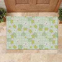 Hawaii Anthurium Tiare Pikake Lei Rubber Doormat Sage Green Lauhala Art Pattern