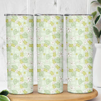 Hawaii Anthurium Tiare Pikake Lei Skinny Tumbler Sage Green Lauhala Art Pattern
