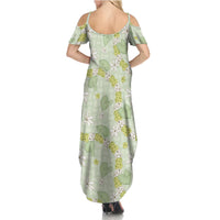 Hawaii Anthurium Tiare Pikake Lei Summer Maxi Dress Sage Green Lauhala Art Pattern