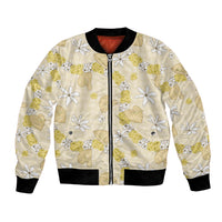Hawaii Anthurium Tiare Pikake Lei Bomber Jacket Melemele Lauhala Art Pattern