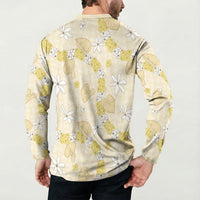 Hawaii Anthurium Tiare Pikake Lei Button Sweatshirt Melemele Lauhala Art Pattern LT01 - Polynesian Pride