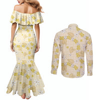Hawaii Anthurium Tiare Pikake Lei Couples Matching Mermaid Dress and Long Sleeve Button Shirt Melemele Lauhala Art Pattern LT01 - Polynesian Pride
