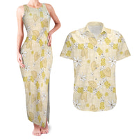 Hawaii Anthurium Tiare Pikake Lei Couples Matching Tank Maxi Dress and Hawaiian Shirt Melemele Lauhala Art Pattern LT01 Yellow - Polynesian Pride