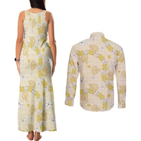 Hawaii Anthurium Tiare Pikake Lei Couples Matching Tank Maxi Dress and Long Sleeve Button Shirt Melemele Lauhala Art Pattern LT01 - Polynesian Pride