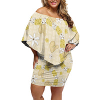 Hawaii Anthurium Tiare Pikake Lei Off Shoulder Short Dress Melemele Lauhala Art Pattern