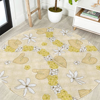 Hawaii Anthurium Tiare Pikake Lei Round Carpet Melemele Lauhala Art Pattern